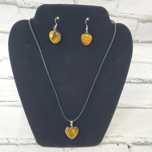Tigers Eye Heart Earring and Necklace Set - Picture 4 of 8